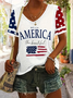 T-shirts Décontracté Été Drapeau des États-Unis Col V Micro-élasticité Quotidien Manches Courtes Régulier Régulier pour Femmes