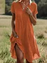 Femmes Pois Polka Bleu Col Châle Confortable Imprimé Robe de Longueur Au Genou Décontracté