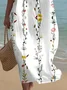 Femmes Floral Blanc Col Rond Confortable Robe Maxi Décontracté