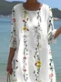 Femmes Floral Blanc Col Rond Confortable Robe Maxi Décontracté