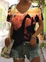 T-shirts Femmes Décontracté Floral Été Coton Col V Micro-élasticité Quotidien Manches Courtes Régulier