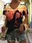 T-shirts Femmes Décontracté Floral Été Coton Col V Micro-élasticité Quotidien Manches Courtes Régulier
