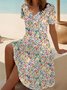 Femmes Floral Rose Col V Confortable Robe Mi-Longue Décontracté