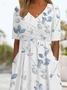 Femmes Floral Blanc Col V Confortable Imprimé Robe Maxi Décontracté