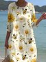 Femmes Floral Blanc Col Rond Confortable Robe Maxi Décontracté