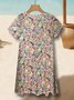 Femmes Floral Rose Col V Confortable Robe Mi-Longue Décontracté