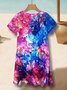Femmes Floral Violet Col V Confortable Robe Mi-Longue Décontracté