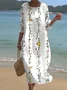 Femmes Floral Blanc Col Rond Confortable Robe Maxi Décontracté