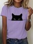 T-shirts Décontracté Imprimé d'Animal Été Micro-élasticité Quotidien Ample Col Rond Régulier Droit pour Femmes