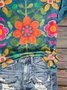 T-shirts Femmes Décontracté Floral Été Polyester Col V Micro-élasticité Manches Courtes Régulier Trapèze