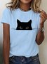 T-shirts Décontracté Imprimé d'Animal Été Micro-élasticité Quotidien Ample Col Rond Régulier Droit pour Femmes