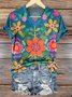 T-shirts Femmes Décontracté Floral Été Polyester Col V Micro-élasticité Manches Courtes Régulier Trapèze