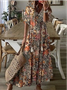 Femmes Géométrique Fleur Col V Confortable Robe Maxi Décontracté