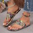 Tongs Femmes Floral Rétro Été à Talon Plat Bout Rond Tissu Caoutchouc à Enfiler Tongs
