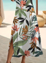 Femmes Floral Blanc-Vert Col Rond Confortable Imprimé Robe Maxi Décontracté