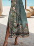 Femmes Floral Vert Col Rond Confortable Imprimé Robe Maxi Décontracté