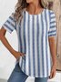 T-shirts Femmes Rayé Décontracté Été Micro-élasticité Vacances Col Rond Régulier Droit Régulier