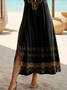 Femmes Floral Noir Col Rond Confortable Imprimé Robe Maxi Décontracté