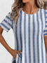 T-shirts Femmes Rayé Décontracté Été Micro-élasticité Vacances Col Rond Régulier Droit Régulier