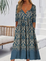 Femmes Floral Bleu Col mi-ouvert Confortable Imprimé Robe Maxi Décontracté