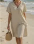 Femmes Plain Noir Col V Confortable Robe Mi-Longue Décontracté
