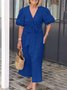 Femmes Plain Noir Col V Confortable à Lacets Robe Maxi Décontracté