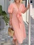 Femmes Plain Noir Col V Confortable à Lacets Robe Maxi Décontracté