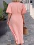 Femmes Plain Noir Col V Confortable à Lacets Robe Maxi Décontracté