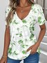 T-shirts Décontracté Floral Été Col V Aucune élasticité Ample Droit Régulier T.-N.-L. pour Femmes