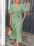 Femmes Plain Noir Col V Confortable à Lacets Robe Maxi Décontracté