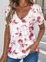 T-shirts Décontracté Floral Été Col V Aucune élasticité Ample Droit Régulier T.-N.-L. pour Femmes