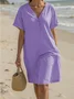 Femmes Plain Noir Col V Confortable Robe Mi-Longue Décontracté