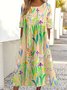 Femmes Floral Rose Col Rond Confortable Robe Maxi Décontracté