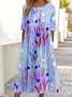 Femmes Floral Rose Col Rond Confortable Robe Maxi Décontracté