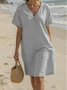 Femmes Plain Noir Col V Confortable Robe Mi-Longue Décontracté