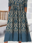 Femmes Floral Bleu Col mi-ouvert Confortable Imprimé Robe Maxi Décontracté
