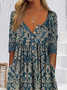 Femmes Floral Bleu Col mi-ouvert Confortable Imprimé Robe Maxi Décontracté