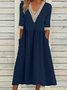 Femmes Plain Bleu Clair Col V Confortable Joint Fendu Robe Maxi Décontracté