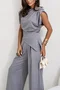 Deux Pièces Ensembles Femmes Habillé Plain Été Polyester Micro-élasticité Coupe Régulière Irrégulier Artisanat Top Avec Pantalons Droit