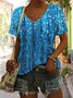 T-shirts Décontracté Floral Été Coton Micro-élasticité Coupe Régulière Manches Courtes Trapèze Régulier pour Femmes