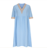 Femmes Plain Bleu Clair Col V Confortable Joint Fendu Robe Maxi Décontracté