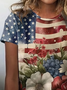 T-shirts Décontracté Drapeau des États-Unis Été Micro-élasticité Ample Jersey Manches Courtes Régulier Régulier pour Femmes