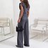 Deux Pièces Ensembles Femmes Habillé Plain Été Polyester Micro-élasticité Coupe Régulière Irrégulier Artisanat Top Avec Pantalons Droit