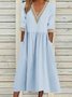 Femmes Plain Bleu Clair Col V Confortable Joint Fendu Robe Maxi Décontracté