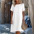 Femmes Plain Blanc Col Rond Confortable Robe Mi-Longue Décontracté