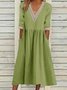 Femmes Plain Bleu Clair Col V Confortable Joint Fendu Robe Maxi Décontracté