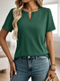 T-shirts Décontracté Plain Été Coton Col V Micro-élasticité Manches Courtes Trapèze Régulier pour Femmes