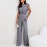 Deux Pièces Ensembles Femmes Habillé Plain Été Polyester Micro-élasticité Coupe Régulière Irrégulier Artisanat Top Avec Pantalons Droit