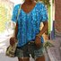 T-shirts Décontracté Floral Été Coton Micro-élasticité Coupe Régulière Manches Courtes Trapèze Régulier pour Femmes