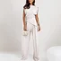 Deux Pièces Ensembles Femmes Habillé Plain Été Polyester Micro-élasticité Coupe Régulière Irrégulier Artisanat Top Avec Pantalons Droit